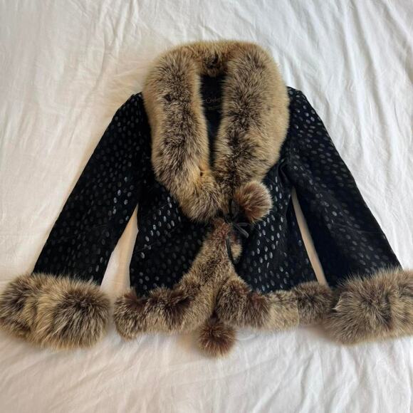 Beautiful black agfhan coat with real fur collar - Picture 1 of 5